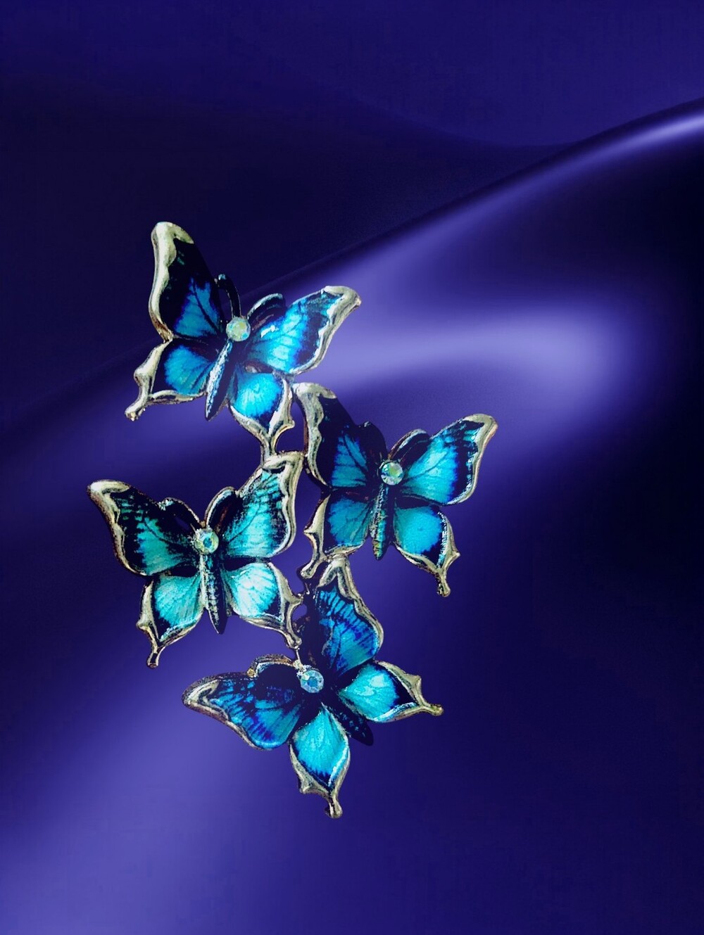 Blue Cascading Butterfly Brooch
